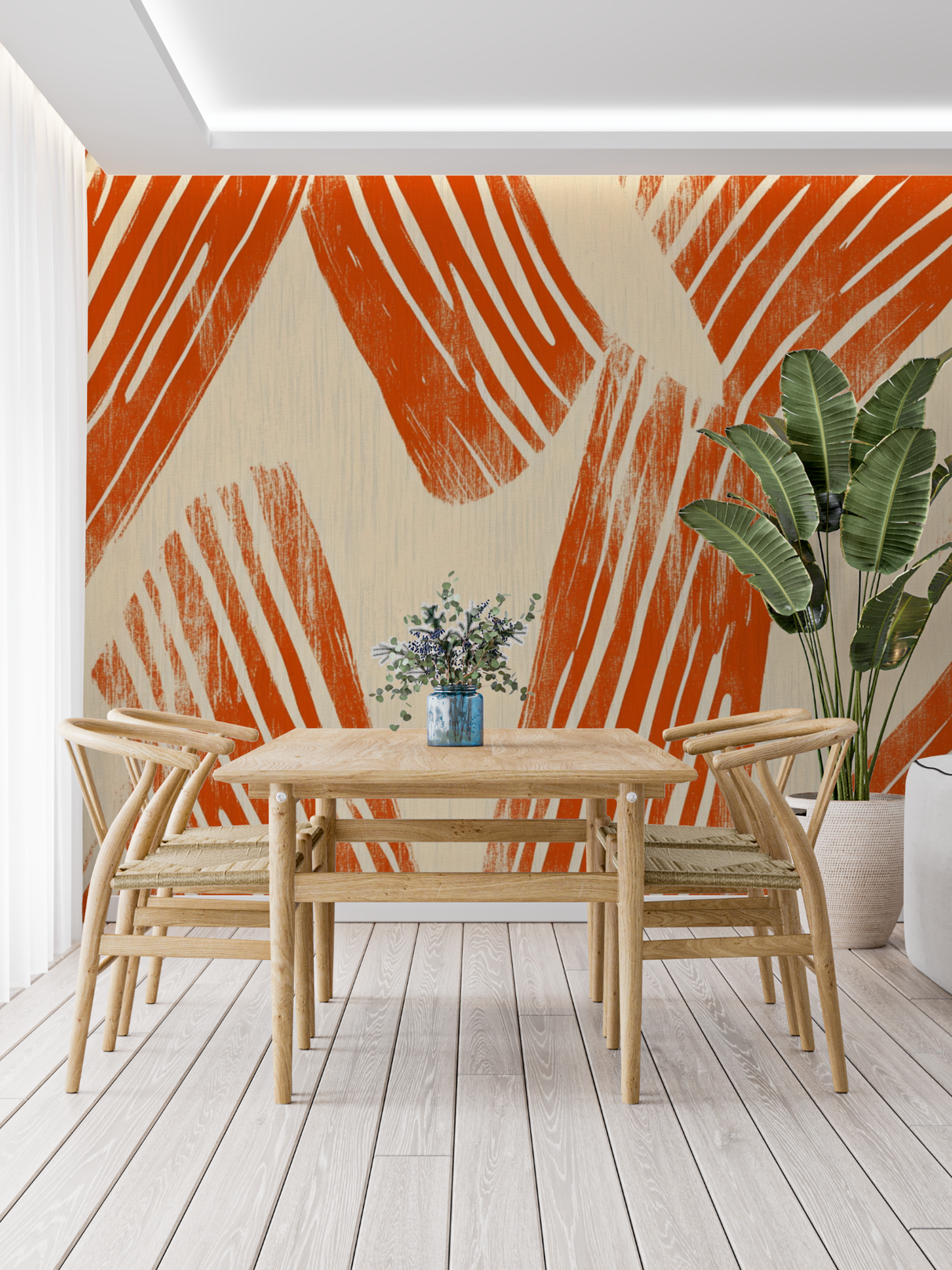 Abstract Mural Wallpaper | Terracotta Brushstroke Pattern