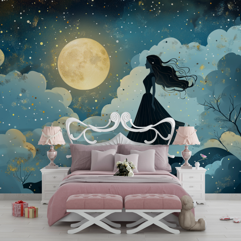 Princess Mural Wallpaper | Moonlit Silhouette Art Deco