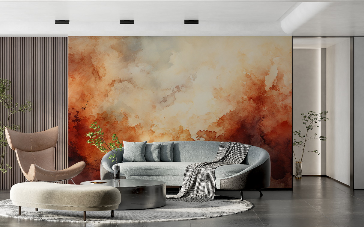 Abstract Mural Wallpaper | Terracotta Watercolor Cloud Design