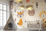 Forest Animals Mural Wallpaper | Cute Nursery Design with Fox and Bear