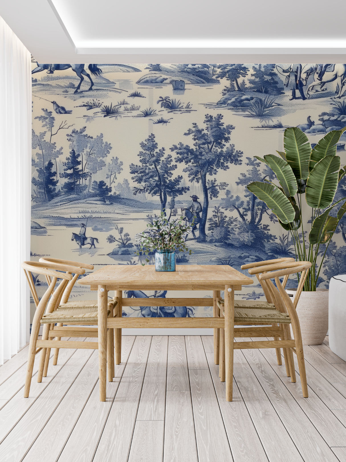 Vintage Mural Wallpaper | Blue Toile de Jouy Countryside Scene