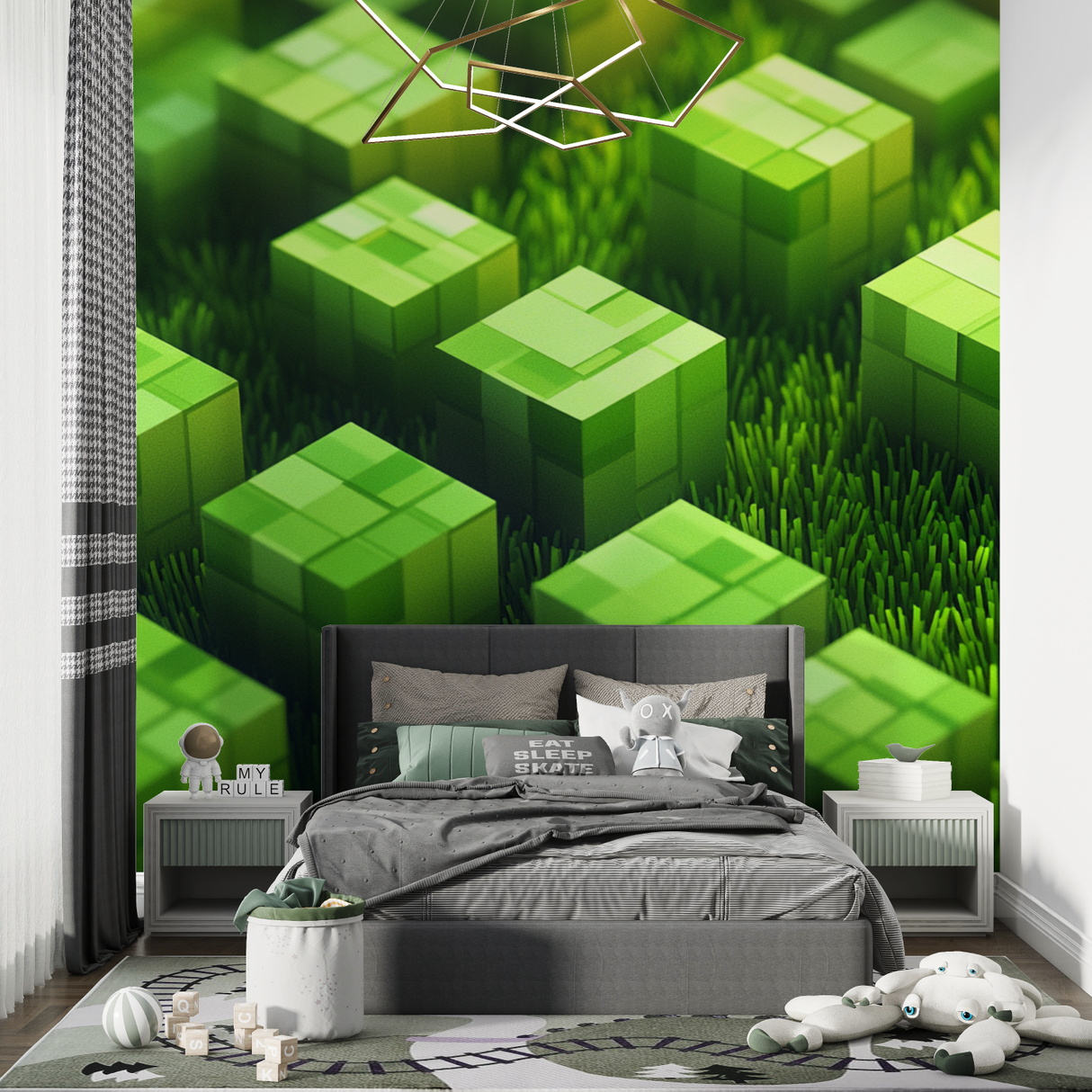 Gaming Mural Wallpaper | Minecraft Green Blocks Design