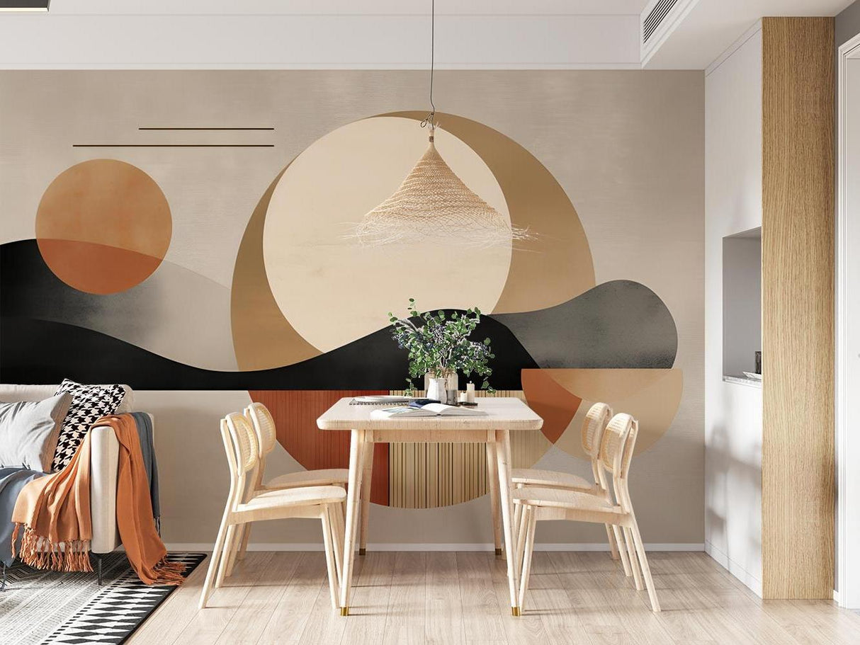 Abstract Mural Wallpaper | Geometric Terracotta and Beige Design