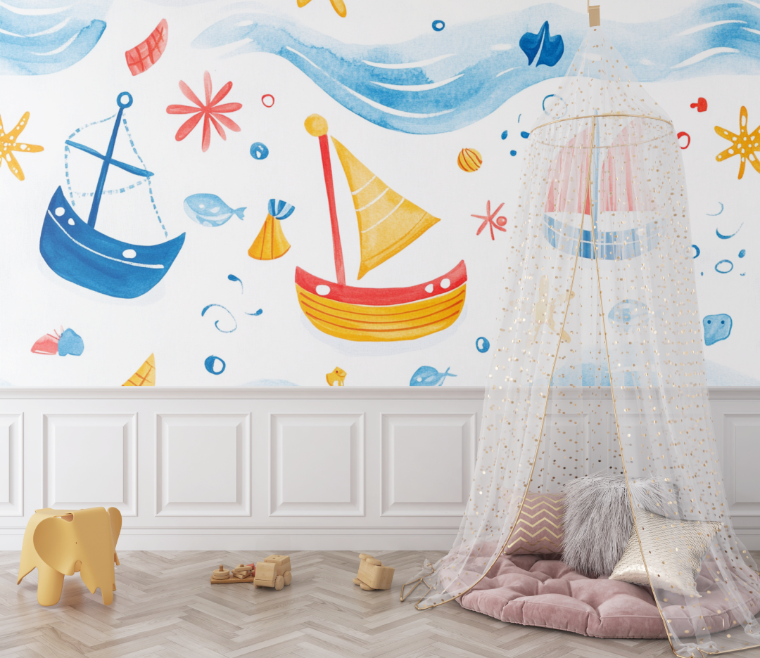 Nautical Mural Wallpaper | Kids Sailing Boats Design