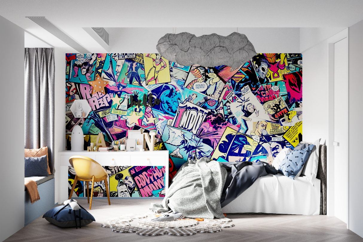 Comic Book Mural Wallpaper | Dynamic Pop Art Collage