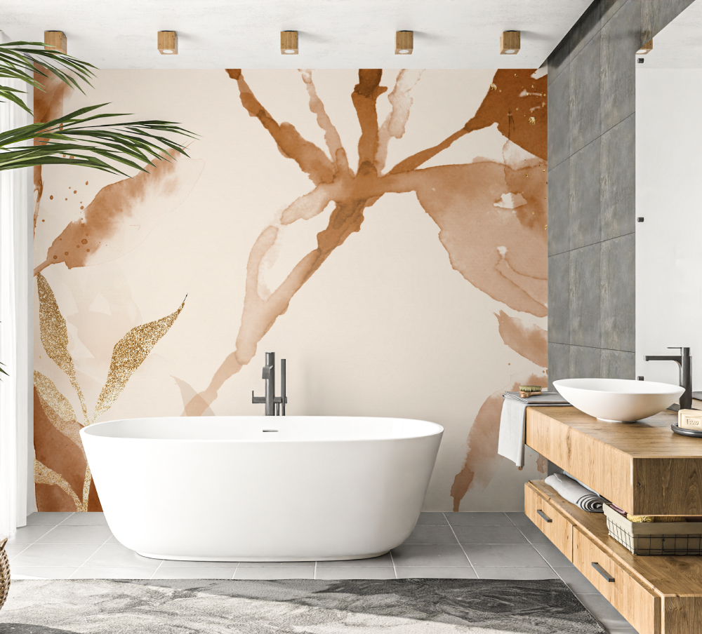 Watercolor Mural Wallpaper | Terracotta and Gold Abstract Design