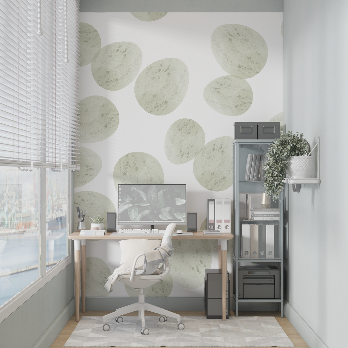 Geometric Mural Wallpaper | Soft Green Circles Pattern
