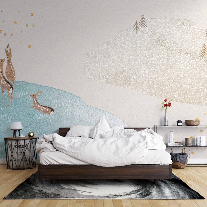 Mountain Mural Wallpaper | Minimalist Nature with Pine Trees