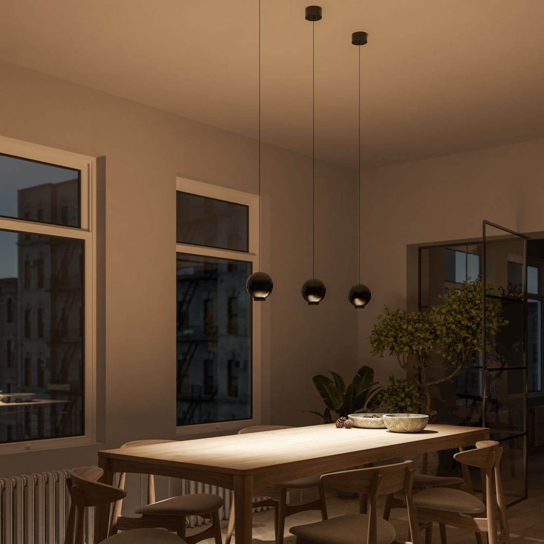 Modern Pendant Light  Spherical Black Glass Design - Detailed view