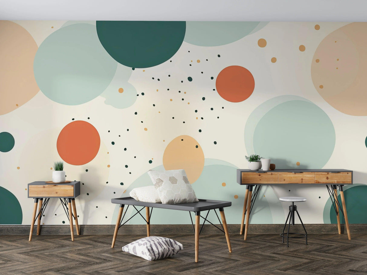 Abstract Mural Wallpaper | Modern Pastel Circles and Dots