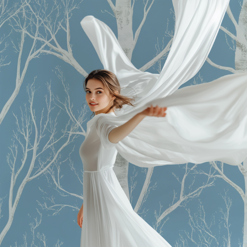 Tree Mural Wallpaper | White Birch on Blue Background