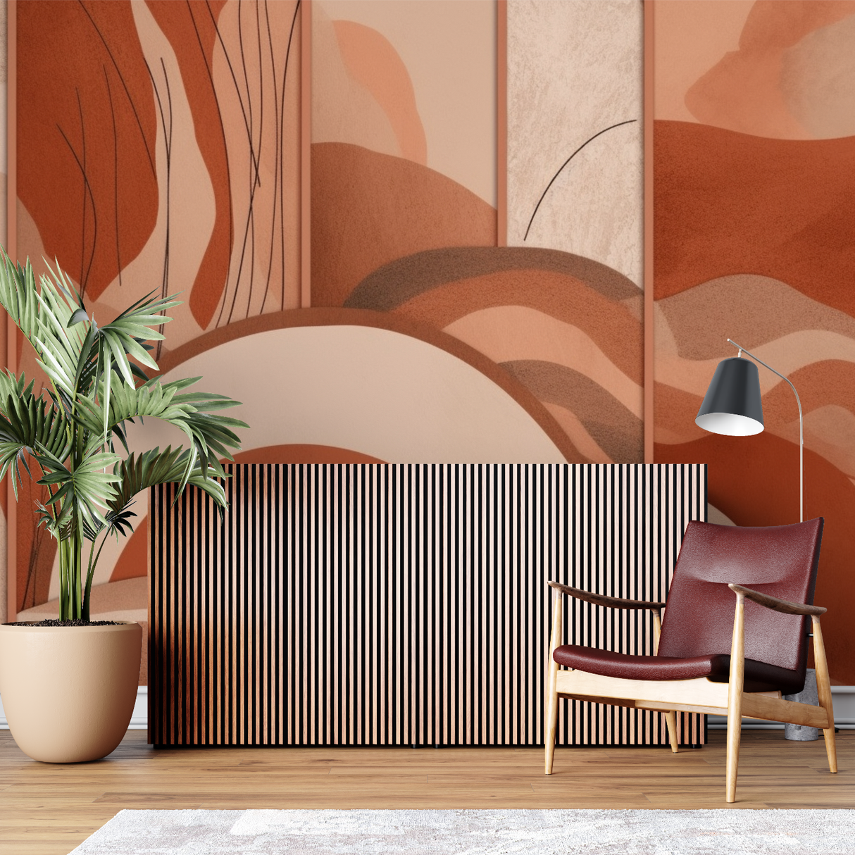 Abstract Mural Wallpaper | Terracotta Waves Design