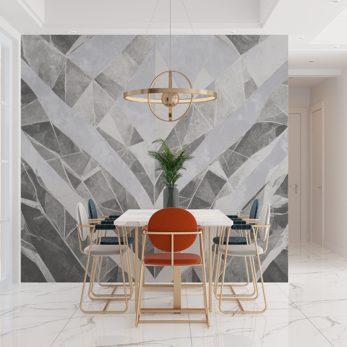 Geometric Mural Wallpaper | Modern Grey and White Pattern