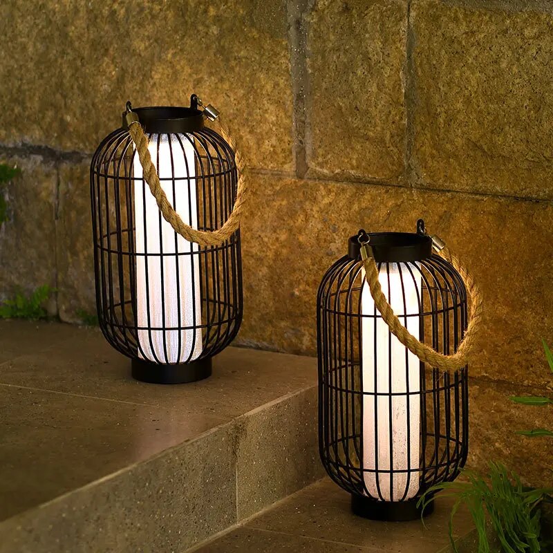 Solar Garden Lantern  Asian Inspired Metal Cage Design - Product detail 5