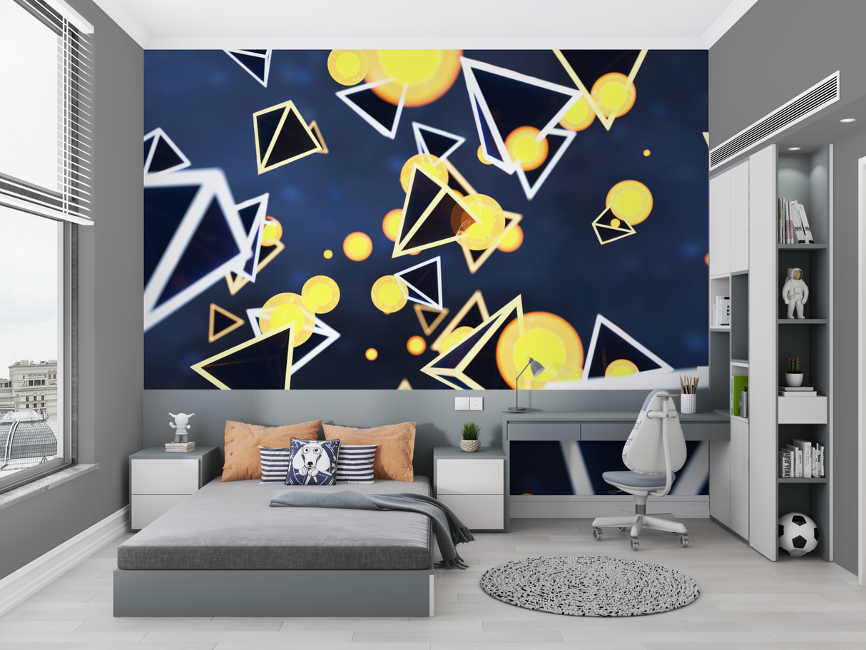 Geometric Mural Wallpaper | Modern Yellow and Navy Design