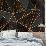 Geometric Mural Wallpaper | 3D Black and Gold Cubes Design