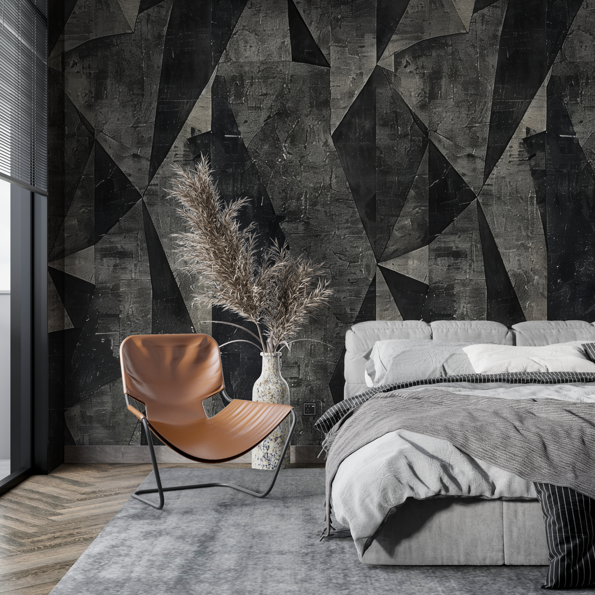 Geometric Mural Wallpaper | Modern Black and Grey Angular Design