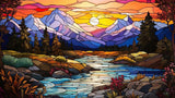 Mountain Mural Wallpaper | Stained Glass Sunset Landscape