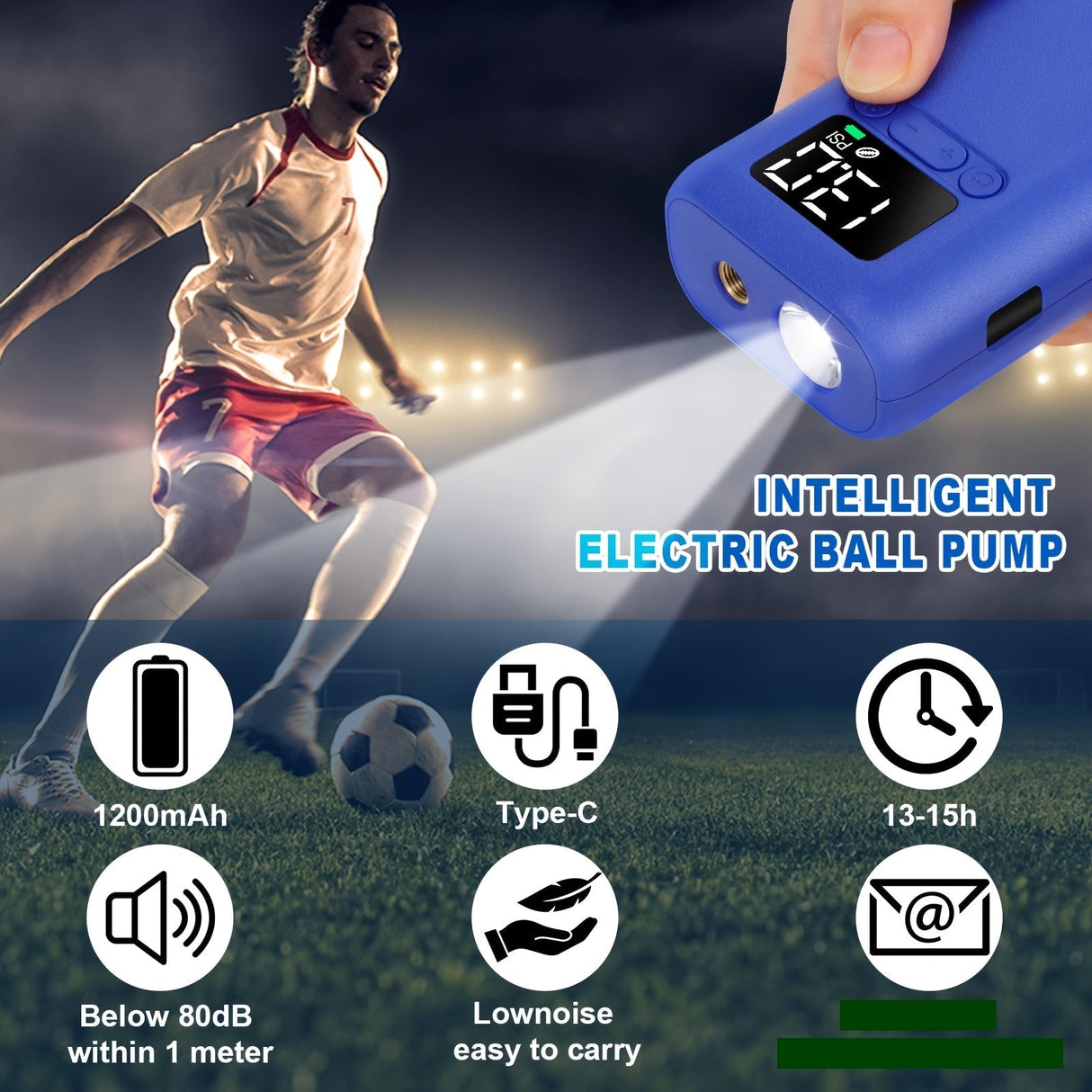 Digital Sports Ball Pump  Portable 20 PSI Auto Inflator With LED - Product example