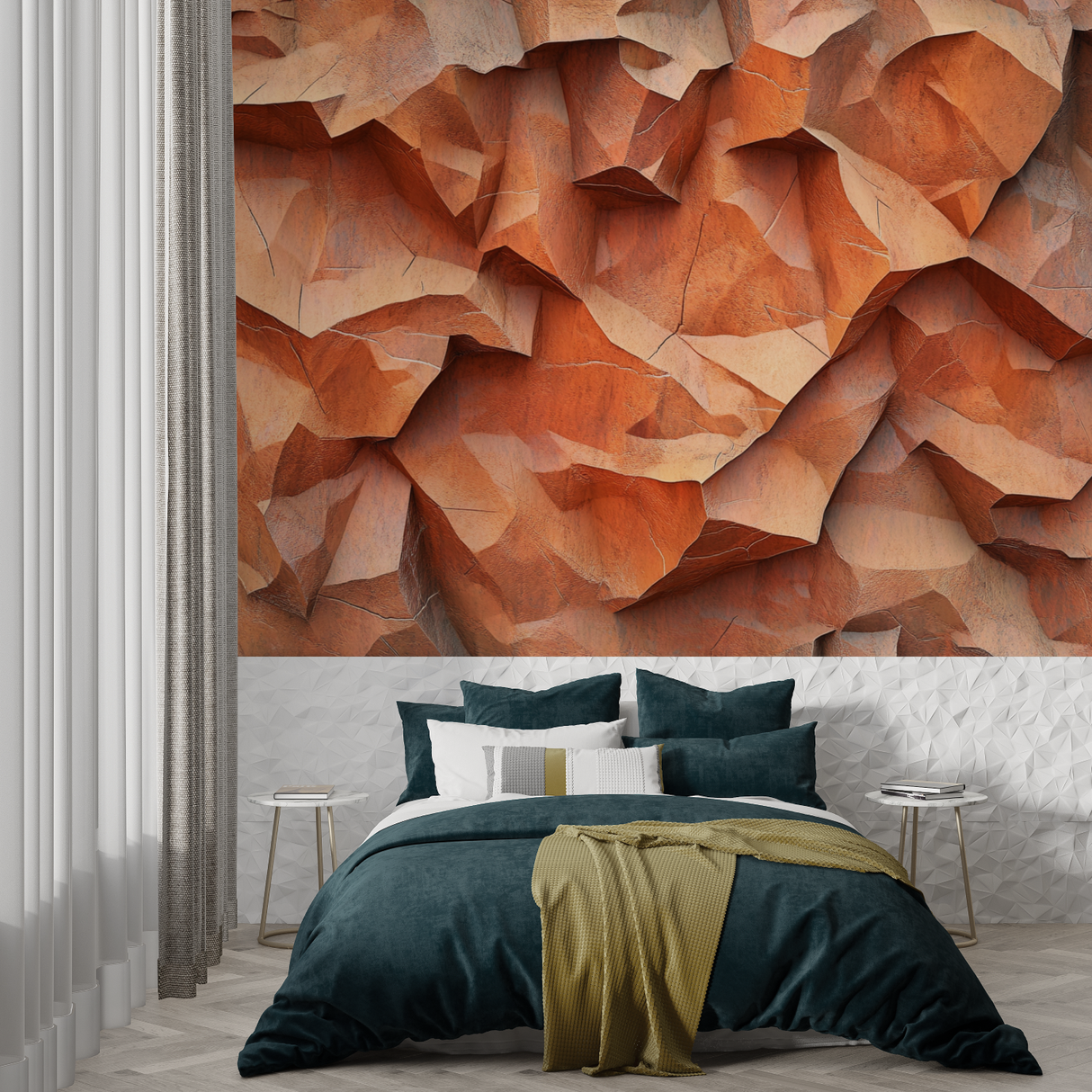 Stone Mural Wallpaper | 3D Terracotta Geometric Design