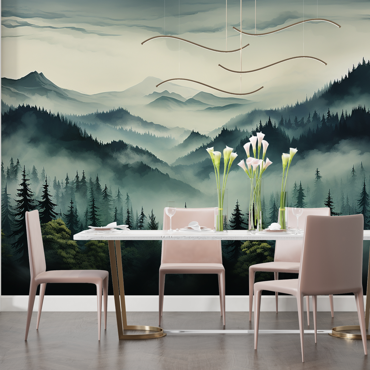 Forest Mural Wallpaper | Misty Mountain Pine Trees