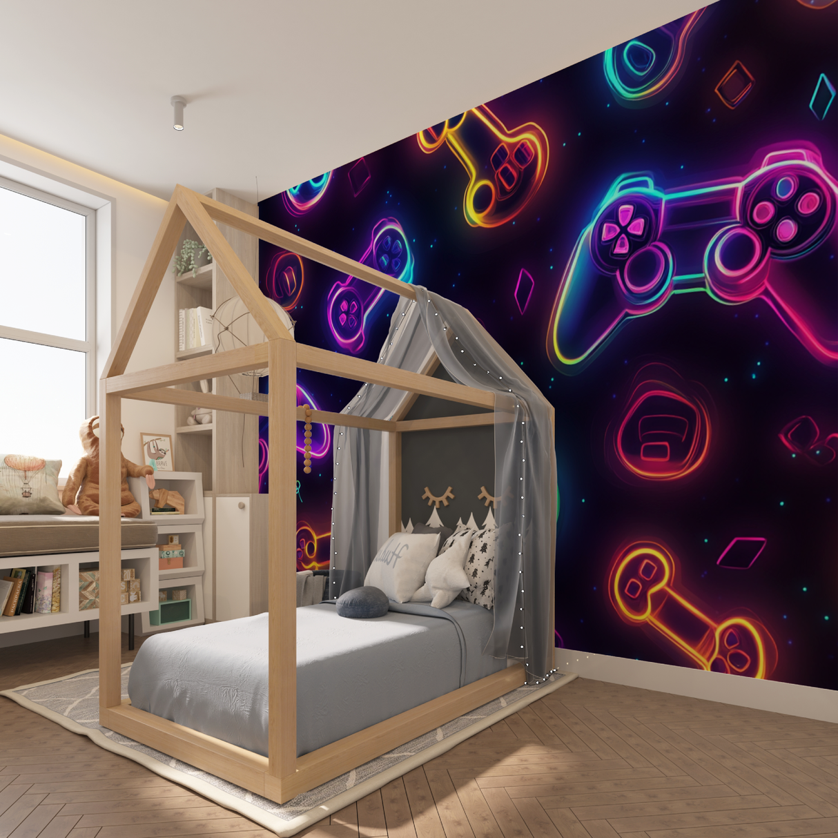 Gaming Mural Wallpaper | Neon Controllers Design