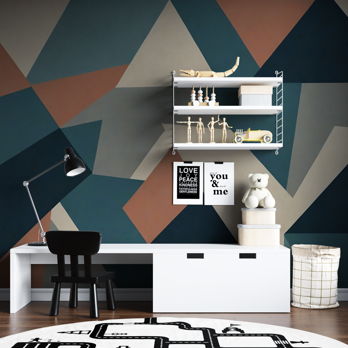 Geometric Mural Wallpaper | Modern Abstract Terracotta and Teal Design