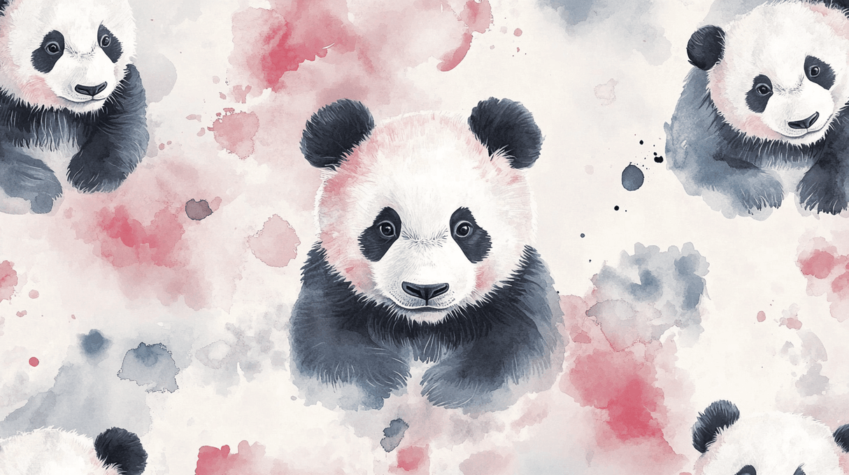 Panda Mural Wallpaper | Watercolor Pink and Grey Design