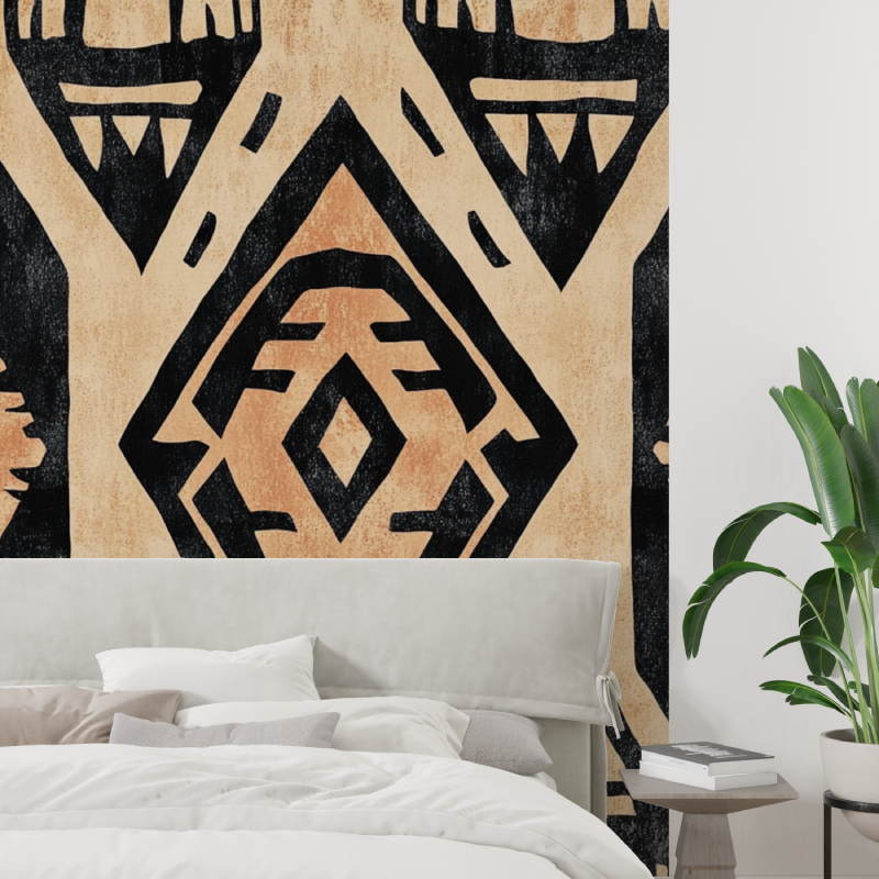 Geometric Mural Wallpaper | Aztec Pattern in Terracotta and Black
