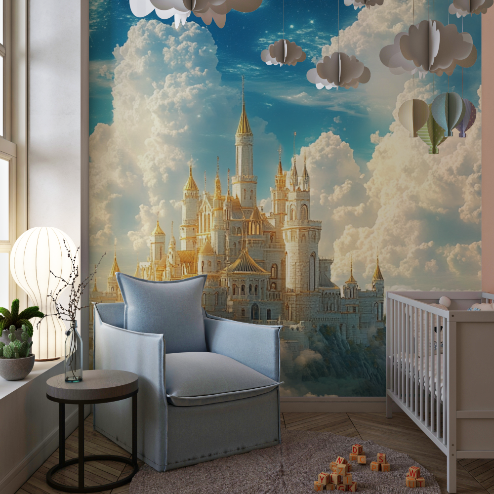 Fantasy Castle Mural Wallpaper | Golden Palace in Cloud Kingdom