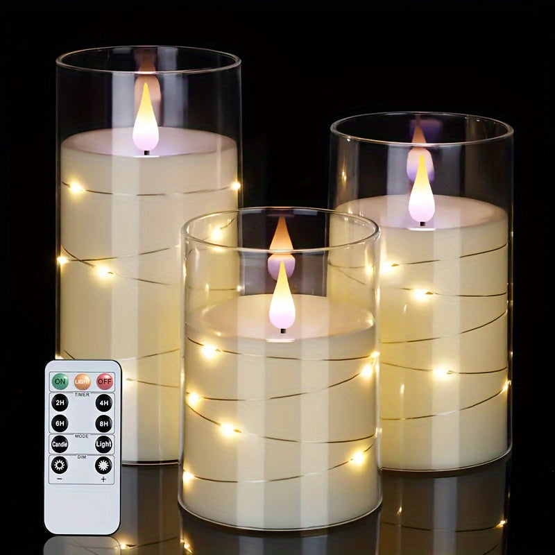 LED Flameless Candles Set  Glass Cylinder With Fairy Lights - Product detail 8