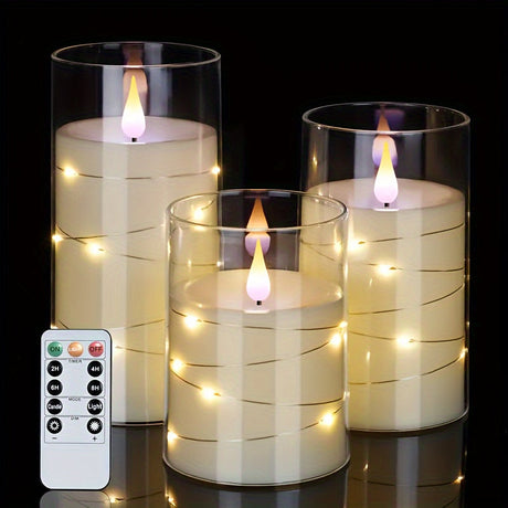 LED Flameless Candles Set  Glass Cylinder With Fairy Lights - Product detail 8