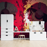 Anime Mural Wallpaper | Dynamic Gaming Theme in Red and Black