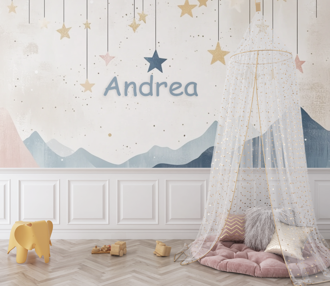 Mountain Stars Mural Wallpaper | Nordic Night Sky Design