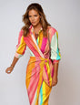 Striped Silk Maxi Dress  Orange Pink Wrap Design - Product detail 9