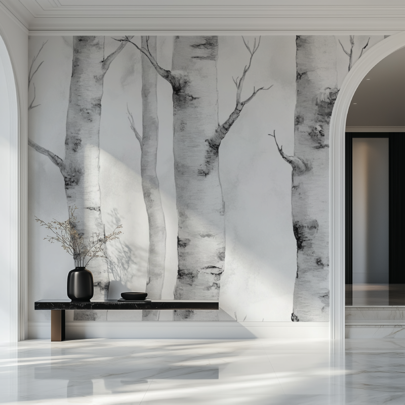 Forest Mural Wallpaper | Birch Tree Black and White Design