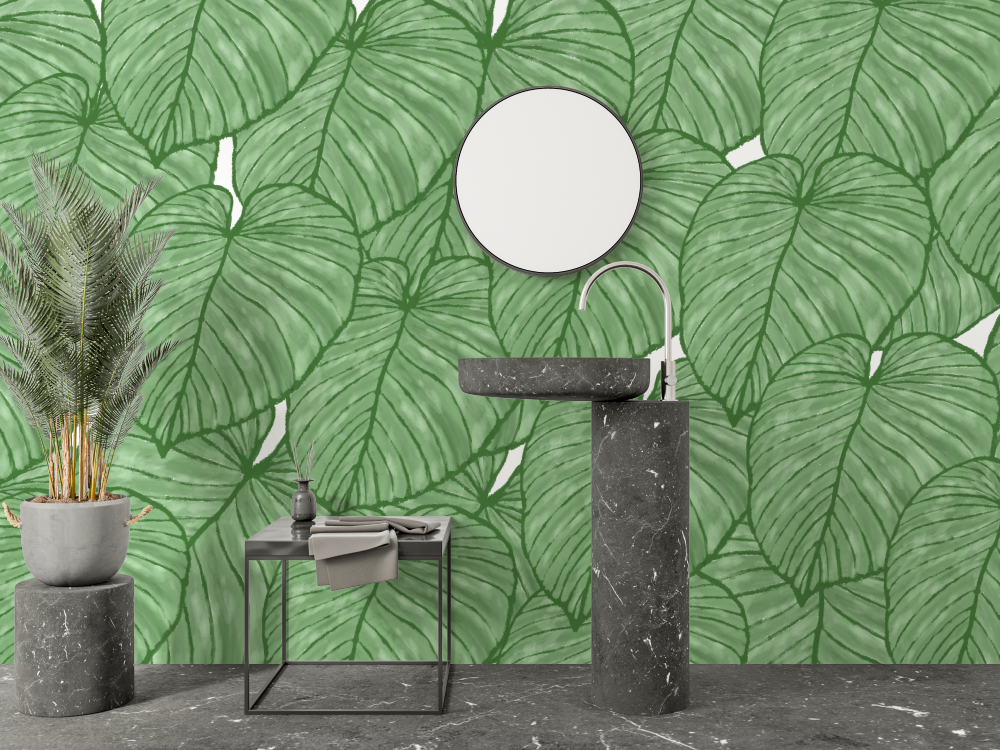 Monstera Mural Wallpaper | Tropical Green Leaf Pattern