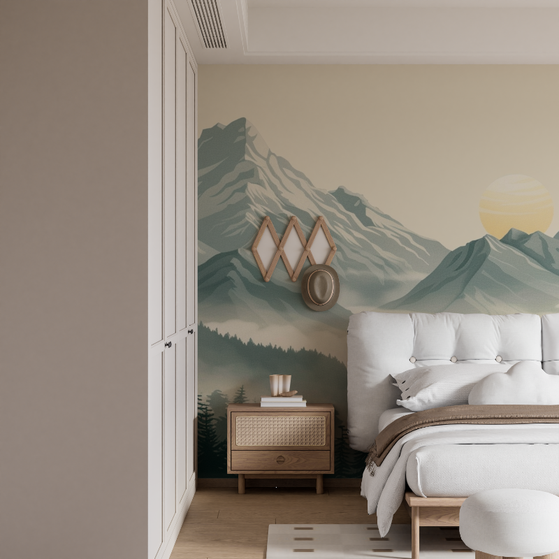 Mountain Mural Wallpaper | Scandinavian Misty Peaks Design