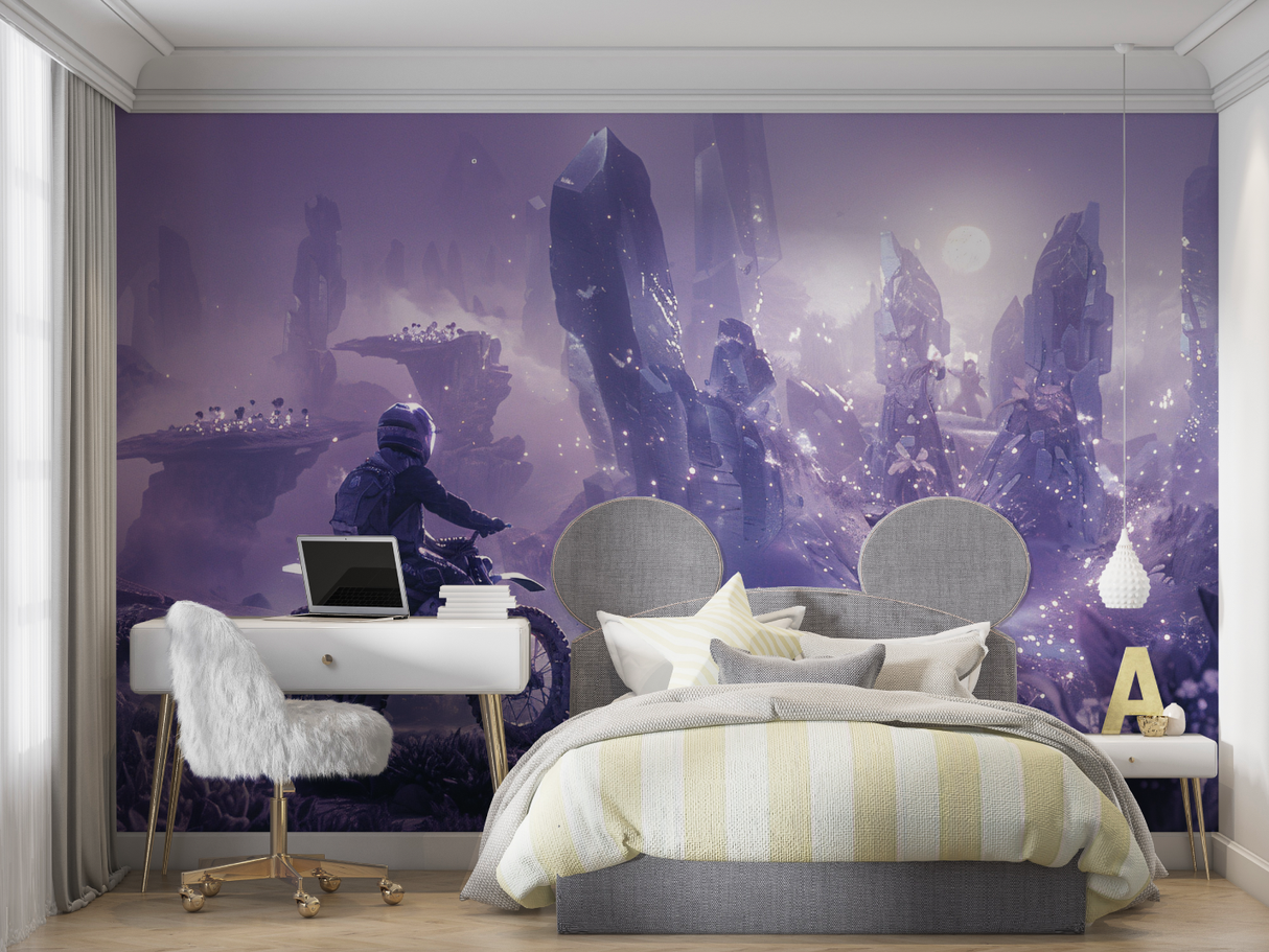 Sports Mural Wallpaper | Motocross Adventure in Purple Galaxy