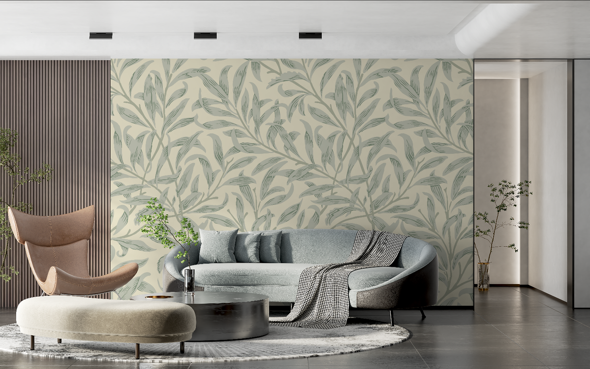 Foliage Mural Wallpaper | Sage Green Botanical Pattern