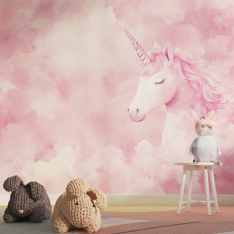 Unicorn Mural Wallpaper | Pink Clouds Dreamy Design