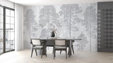Forest Mural Wallpaper | Misty Pine Trees in Grey