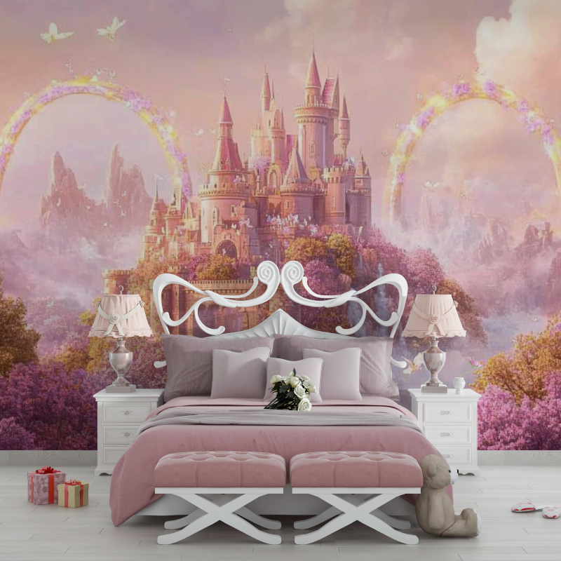 Princess Mural Wallpaper | Enchanted Castle With Rainbow