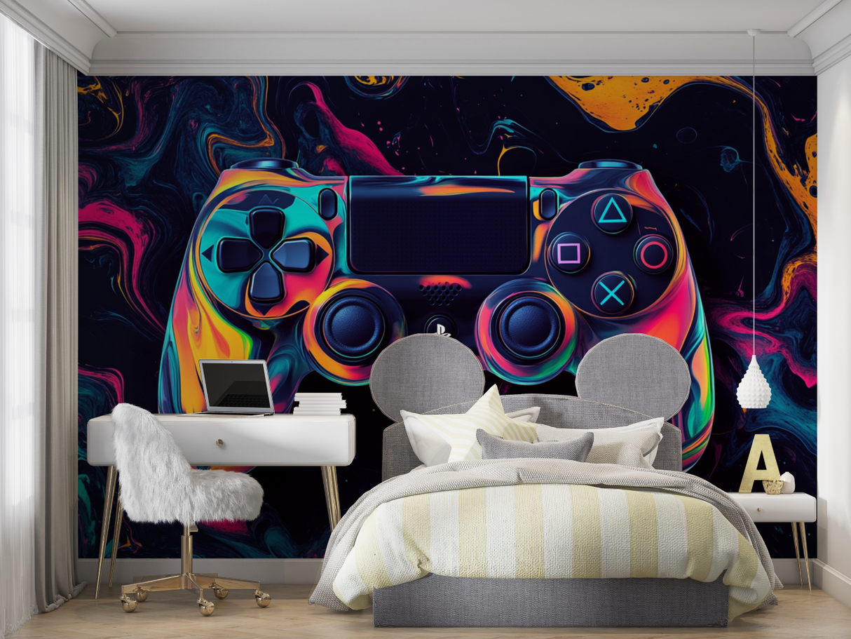 Gaming Mural Wallpaper | Colorful Controller Abstract Design