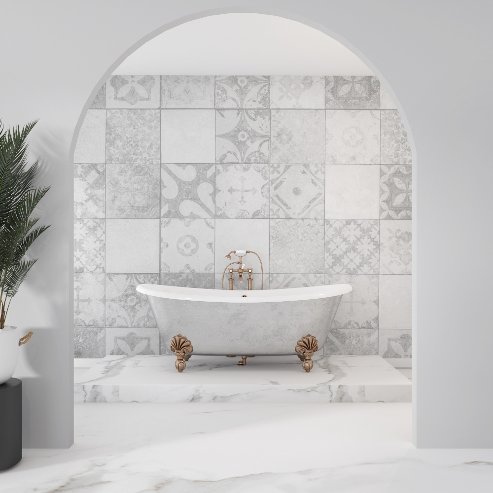 Geometric Mural Wallpaper | Vintage Tile Pattern in Grey