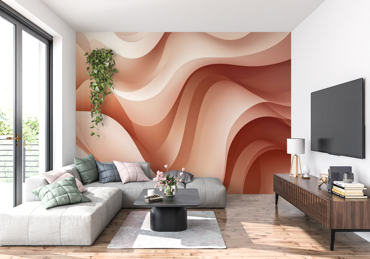 Abstract Mural Wallpaper | Terracotta Waves Design