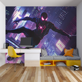 Superhero Mural Wallpaper | Neon Spider Theme City Night