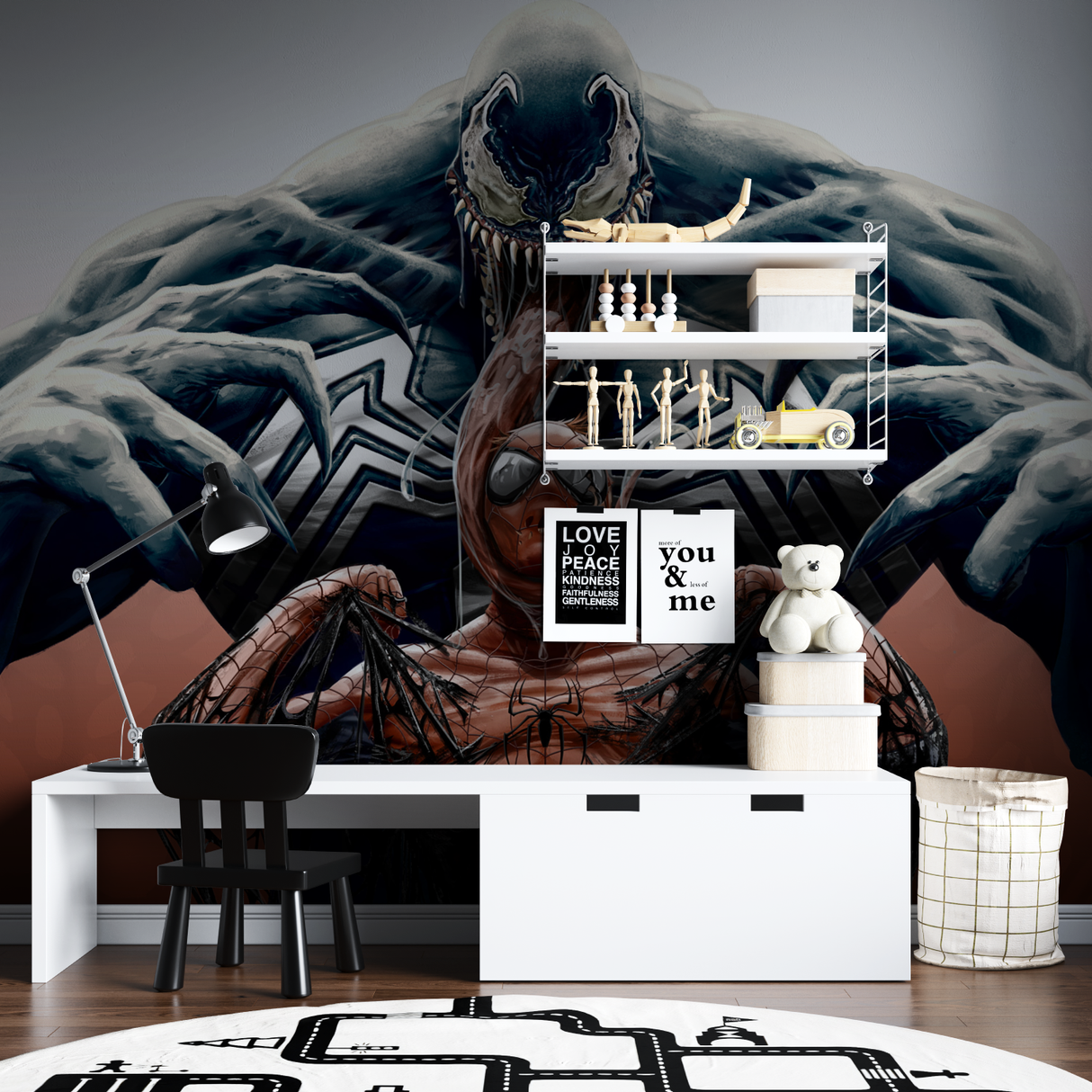 Superhero Mural Wallpaper | Venom and Spider-Man Battle Scene