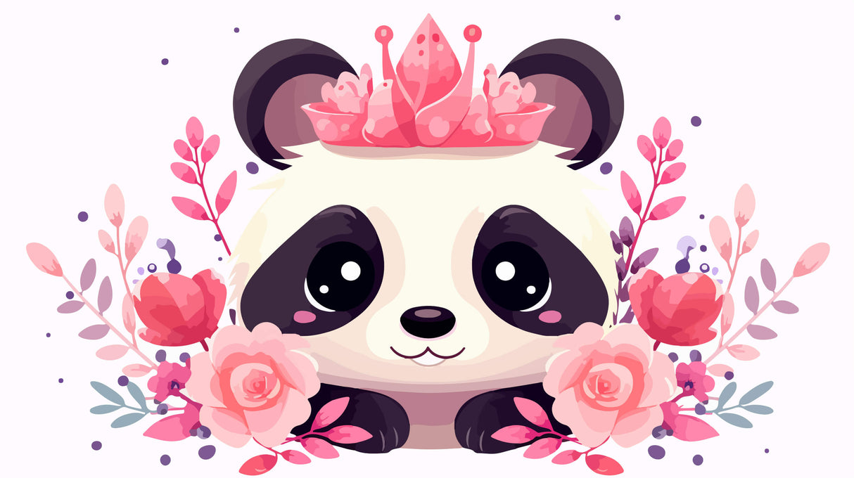 Princess Panda Mural Wallpaper | Pink Floral Crown Design