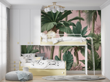 Tropical Mural Wallpaper | Pink Palm Leaves Design